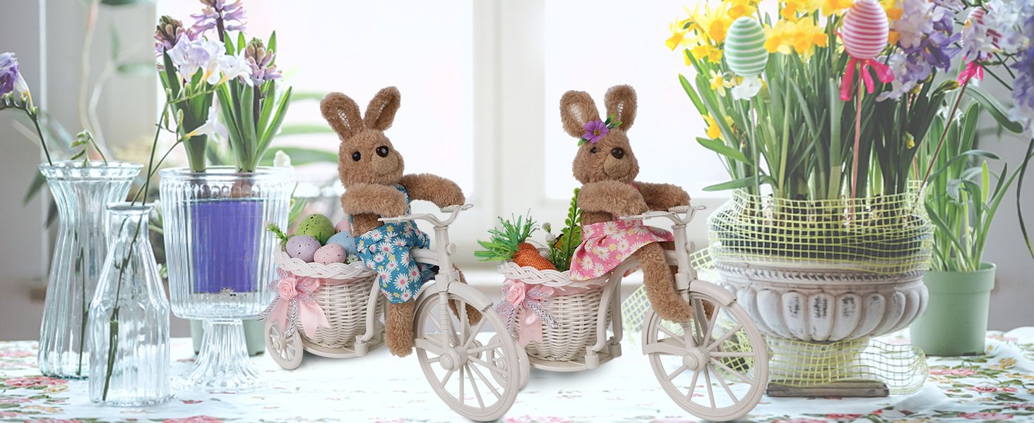 Easter Tabletop Decorations Plush Bunny Couple