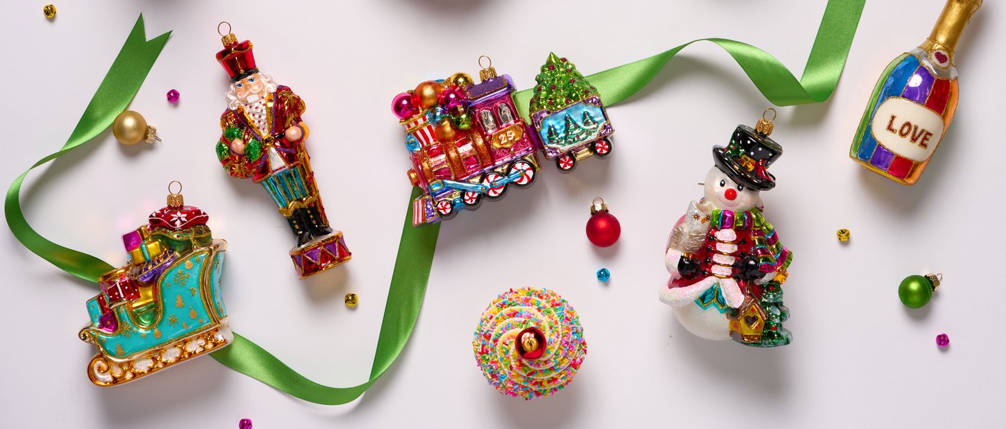 Colorful European blown glass Christmas ornaments