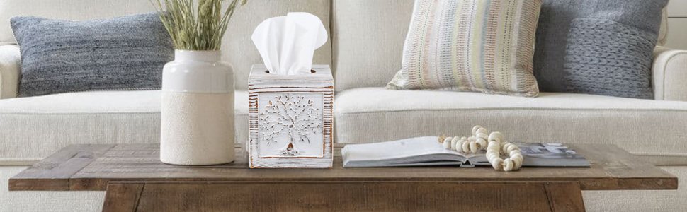 ukwell white washed distressed tissue holder