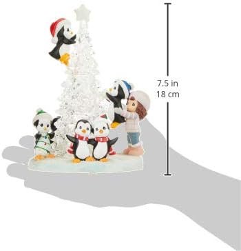 Goodsright Decor Precious Moments Light Up Figurine | Tree-mendous Fun Girl with Penguins | LED Lighted Resin/Acrylic Tabletop Christmas Tree Figurine | Holiday Decor & Gift | Hand-Painted