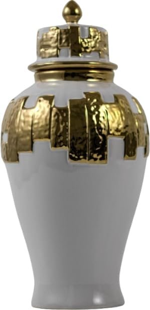 Goodsright Decor Modern Ginger Jars, vases with lids, Storage Jars for Home Decor, Gilded Decorative Ginger Jars (White, Small)