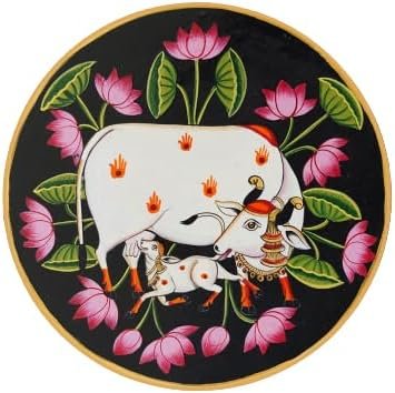 Goodsright Decor Dream Decor Craft Handpainted Pichwai Cow Painting On Wooden Plate For Home Decor, Handmade Gifts, Indian Art, Ethnic Wall Decor