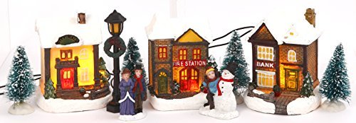 Goodsright Decor Miniature LED Lighted 10-Piece Christmas Village Scene with Santa - Small Decorative Mini Light Up Tabletop Mantel Shelf Xmas Winter Decorations Home Decor