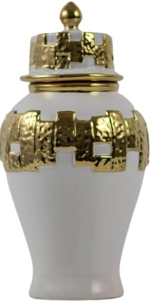 Goodsright Decor Modern Ginger Jars, vases with lids, Storage Jars for Home Decor, Gilded Decorative Ginger Jars (White, Small)