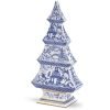 Goodsright Decor Blue and White Christmas Tree Figurine ?C Dolomite Holiday Decoration with Gold Metallic Accents