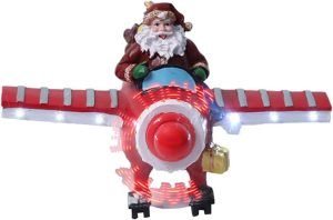 Goodsright Decor House Ornaments Christmas LED Santa Ornament Santa Claus Flying Plane Santa Sculpture for Holiday Xmas Party Supplies Miniature Gifts