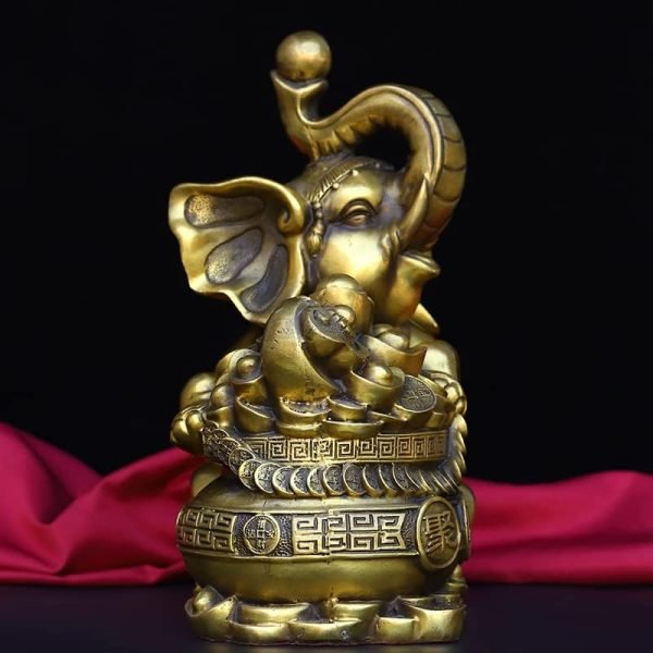 Goodsright Decor 12" China Lucky Seikos Brass Treasure Bowl Elephant Statue Wealth Ingots Asian Elephant Gather Fortune Office Ornament Town House Exorcism