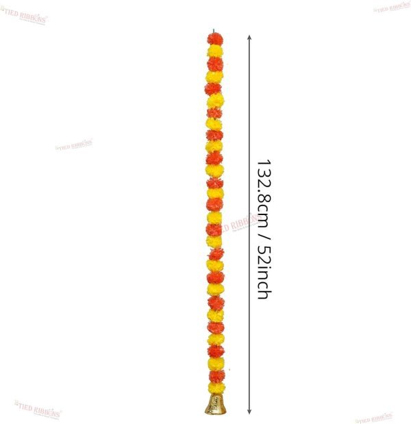 Goodsright Decor Artificial Marigold Flowers Garland with Golden Bells | Set of 10 | Orange, Yellow | 4.5 Feet | Bandhanwar Flower Garland String for Home, Party | Door Hanging Diwali Decorations for Home