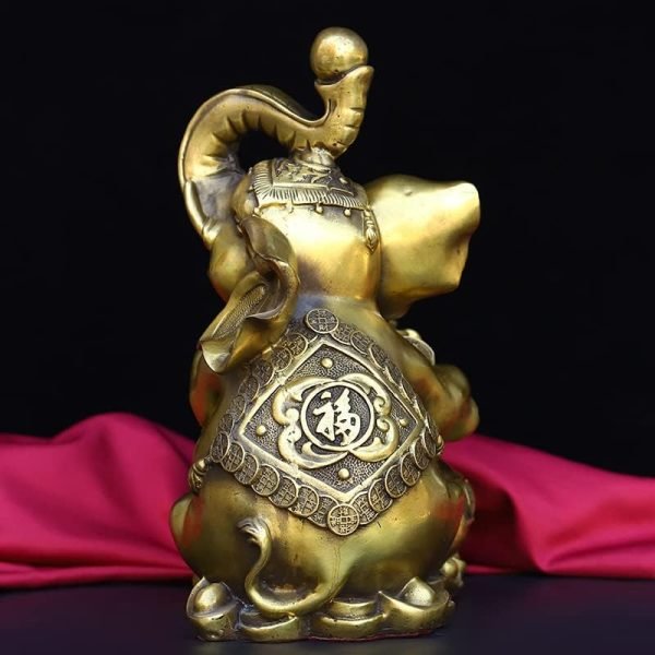 Goodsright Decor 12" China Lucky Seikos Brass Treasure Bowl Elephant Statue Wealth Ingots Asian Elephant Gather Fortune Office Ornament Town House Exorcism