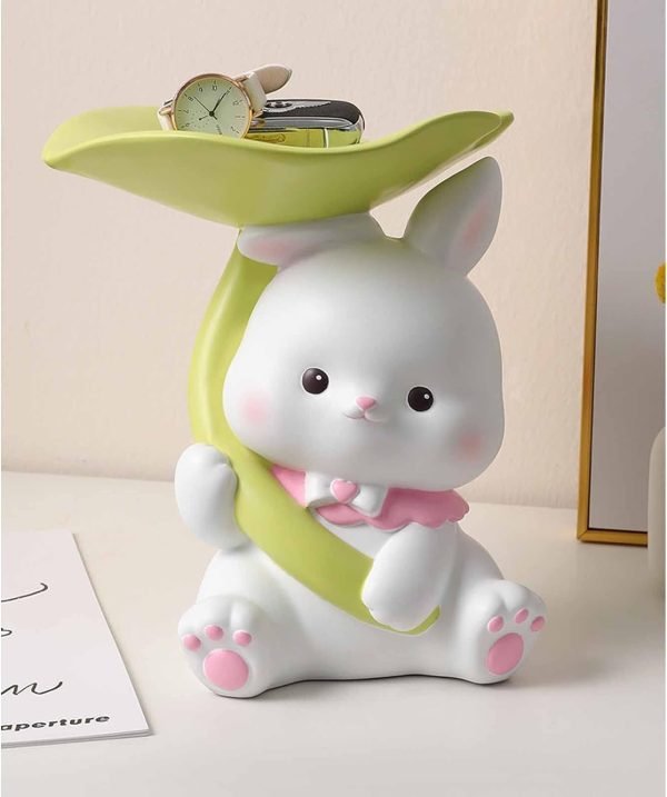Goodsright Decor Entryway Bowl for Keys Modern, Creative Resin Rabbit Figurine Key Storage Tray, Birthday Holiday Housewarming Gift,White