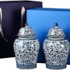 Goodsright Decor 2 Pack Chinese Enamel Porcelain Ginger Jar Vase With Lid and Gift Box,Decorative Ceramic Temple Jar Vase Tea Storage Jar With Lid Decor for Living Room Bedroom Shelf B (B)