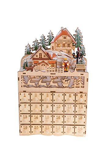 Goodsright Decor Wooden Christmas Advent Calendar, Countdown to Christmas, LED Holiday Decoration, Battery Operated, Reindeer Village