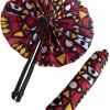 Goodsright Decor Handmade African Fan-Round Folding Handheld Fan for Costume, Dance, Party, Festival, Summer, Home Decor - Traditional Ankara Fabric Fan with Colorful Ethnic Print, Leather Handle (Design 11)