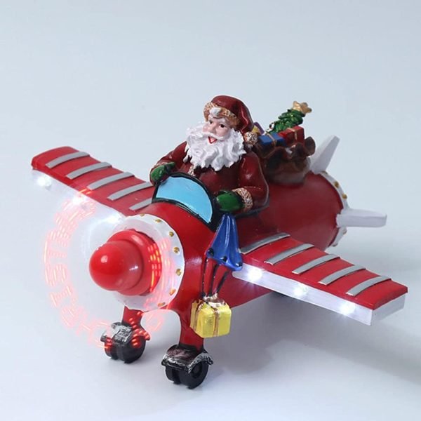 Goodsright Decor House Ornaments Christmas LED Santa Ornament Santa Claus Flying Plane Santa Sculpture for Holiday Xmas Party Supplies Miniature Gifts