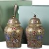 Goodsright Decor 2 Pack Chinese Enamel Porcelain Ginger Jar Vase With Lid and Gift Box,Decorative Ceramic Temple Jar Vase Tea Storage Jar With Lid Decor for Living Room Bedroom Shelf B (B)