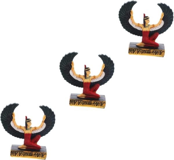 Goodsright Decor 4pcs Egyptian Ornament Desktop Decor Table top Decor Resin Crafts Collectible Egypt Figurine Spreading Wings Statue Winged Statue Egyptian Female Divine Decor Sculpture Figure
