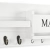 Goodsright Decor Organizer for Wall Mount ?C Key Holder with Shelf Includes Letter Holder and Hooks for Hallway Farmhouse Decor ?C Rustic Wood with Flush Mounting Hardware (16.5?? x 9.1?? x 3.4??) (White)