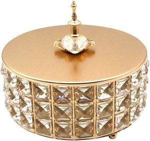 Goodsright Decor 1pc Glass Storage Box Golden Makeup Crystal Glass Bowl Ornament Storage Tray Trinket Jar Glass Apothecary Jar Round Toy Storage Kitchen Use Jar Buffet Metal Glass Jar Candy Banquet