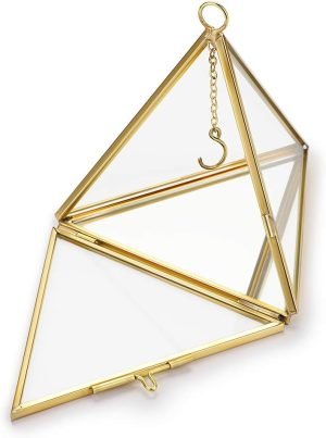 Goodsright Decor Jewelry Ring Display Holder - Glass Ring Holder Geometric Glass Ring Jewelry Box Wedding Ring Bearer Gift Box Hanging Prism Ring Stand Proposal Ring Display Case (Triangular pyramid)