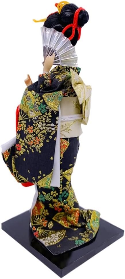 Goodsright Decor 12" Japanese Geisha Kimono Doll Ornaments Asian Kimono Doll 30cm Handicrafts Statuette Folk Ethnic Collectible Figurine Decoration Gift Black Red