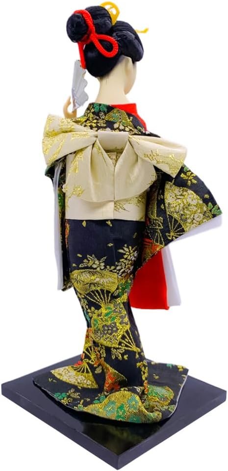Goodsright Decor 12" Japanese Geisha Kimono Doll Ornaments Asian Kimono Doll 30cm Handicrafts Statuette Folk Ethnic Collectible Figurine Decoration Gift Black Red