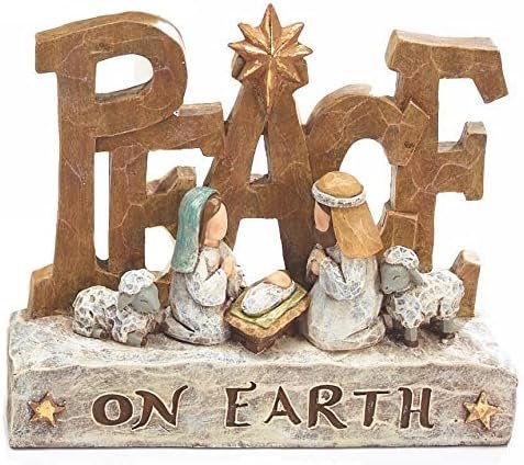 Goodsright Decor Sculpted Nativity Scene Figures with Christmas Messages - Tabletop Holiday Decorations (Peace)