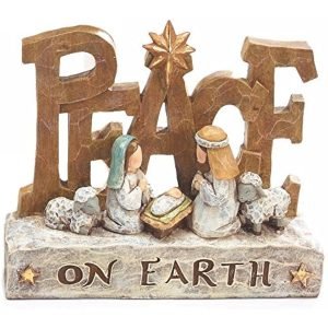 Goodsright Decor Sculpted Nativity Scene Figures with Christmas Messages - Tabletop Holiday Decorations (Peace)