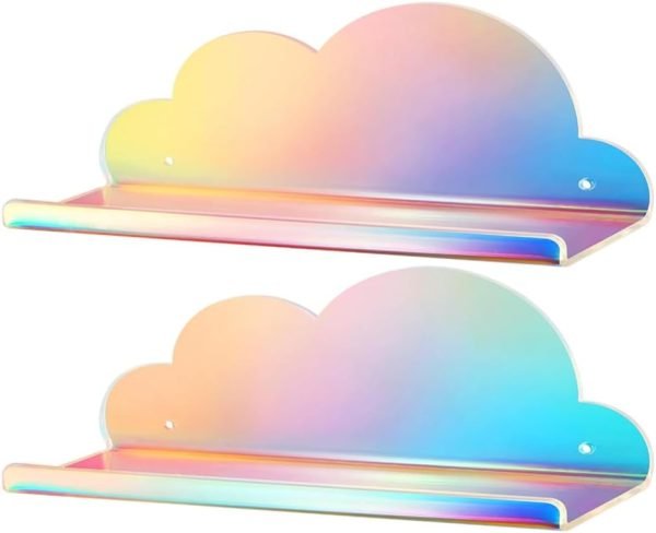 Goodsright Decor Cloud-Shaped Clear Acrylic Floating Shelves XL 2-Pack for Toys, Ornaments, Essential Oils & More, 12.7" L x 4.7" W x 5.5" H Spacious Room Decoration Display for Kids Room, Bathroom & Bedroom