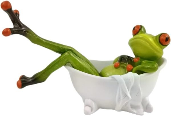 Goodsright Decor Frog Figurines Decor Funny Cute Craft Resin Frog Sculpture Statue for Home Office Desk Tabletop Bathroom Decoration, Ornament Gift (Fishing Frog)