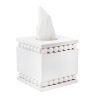 Goodsright Decor Beaded Square Tissue Box Cover (White); Rustic Farmhouse Wood Tissue Holder