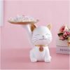 Goodsright Decor Candy Dishes Decorative, Entryway Table Key Storage Tray, Cute Cat Resin Figurine, Gift for Friends, Colleagues, Family,White