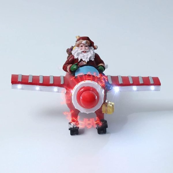 Goodsright Decor House Ornaments Christmas LED Santa Ornament Santa Claus Flying Plane Santa Sculpture for Holiday Xmas Party Supplies Miniature Gifts