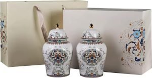 Goodsright Decor 2 Pack Chinese Enamel Porcelain Ginger Jar Vase With Lid and Gift Box,Decorative Ceramic Temple Jar Vase Tea Storage Jar With Lid Decor for Living Room Bedroom Shelf B (B)