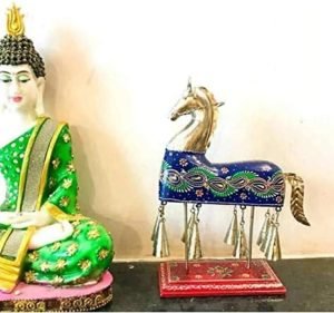 Goodsright Decor Wooden and Iron Hand Crafted Horse with Bells, Wooden Handmade Emboss Work Bell Horse Decorative Showpiece, Birthday