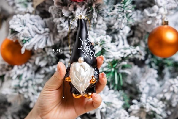 Goodsright Decor Set of 2 Hand Blown Glass Halloween Gnomes Ornaments for Christmas Tree Decorations, Hanging Glass Halloween Gnome Christmas Ornaments