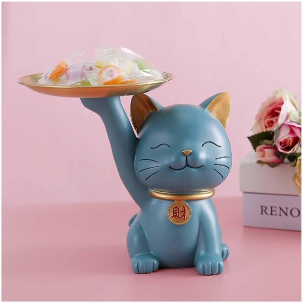 Goodsright Decor Candy Dishes Decorative, Entryway Table Key Storage Tray, Cute Cat Resin Figurine, Gift for Friends, Colleagues, Family,White