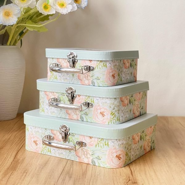 Goodsright Decor Paperboard Suitcases (Set of 3) Decorative Storage Boxes Storage Gift Boxes With Lids for Photo Storage Home Decoration, Wedding, Birthday, Anniversary and New Year Gift Decoration (Blossom and Dots)