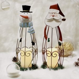 Goodsright Decor 2 Pack Christmas Candle Lantern with LED Lights, Metal Lighted Santa Claus Lanterns for Christmas Holiday Home Decorations