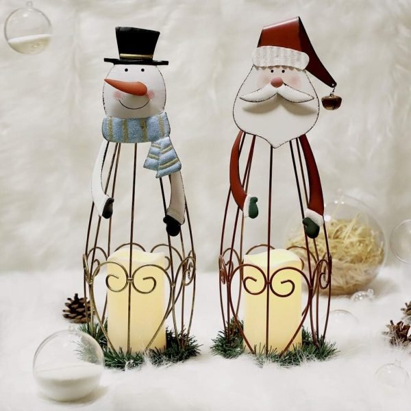 Goodsright Decor 2 Pack Christmas Candle Lantern with LED Lights, Metal Lighted Santa Claus Lanterns for Christmas Holiday Home Decorations