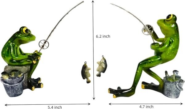 Goodsright Decor Frog Figurines Decor Funny Cute Craft Resin Frog Sculpture Statue for Home Office Desk Tabletop Bathroom Decoration, Ornament Gift (Fishing Frog)