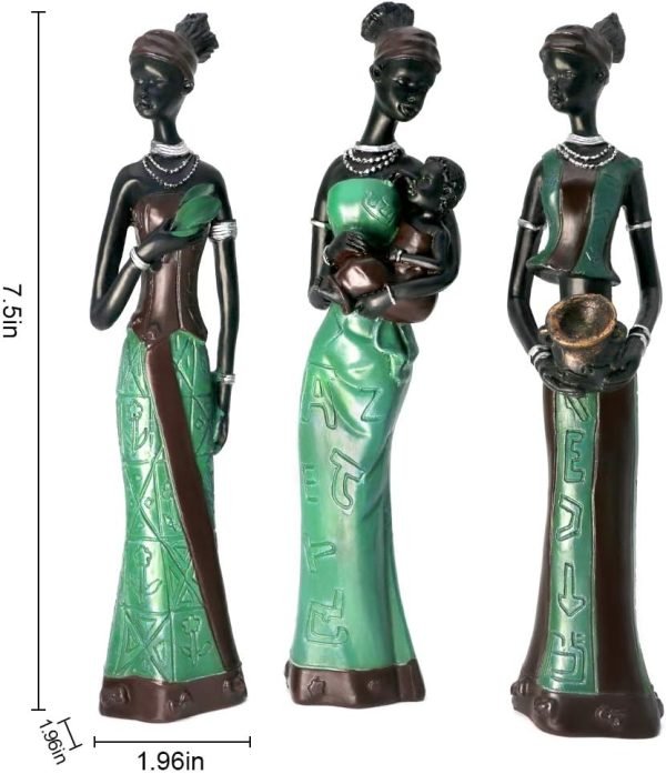 Goodsright Decor 3 Pack African Women Sculpture,7.5" Women Figurines Exotic Tribal Lady Figurine Black Women Statue Home Office Decor Vintage Collectible Art Crafts Desktop Ornaments Decorations Gift (Green)