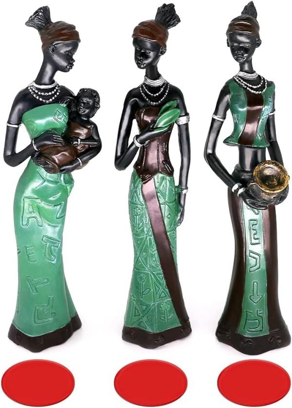 Goodsright Decor 3 Pack African Women Sculpture,7.5" Women Figurines Exotic Tribal Lady Figurine Black Women Statue Home Office Decor Vintage Collectible Art Crafts Desktop Ornaments Decorations Gift (Green)