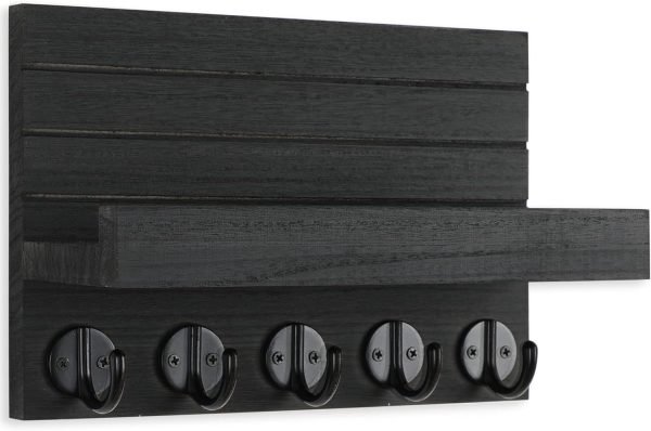 Goodsright Decor Key Holder for Wall, Decorative Key and Mail Holder with Shelf Has Large Hooks for Bags, Coats, Umbrella ?C Paulownia Wood Key Hanger with Mounting Hardware (9.8??W x 6.7??H x 4.2??D)