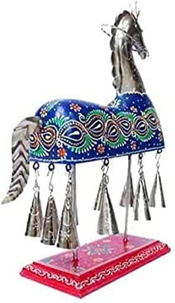 Goodsright Decor Wooden and Iron Hand Crafted Horse with Bells, Wooden Handmade Emboss Work Bell Horse Decorative Showpiece, Birthday