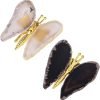 Goodsright Decor 2pcs Agate Slice Butterfly Decorations, Golden Flying Butterfly with Colorful Stone Wings for Home Office Table Desktop Decor, Grey & Black