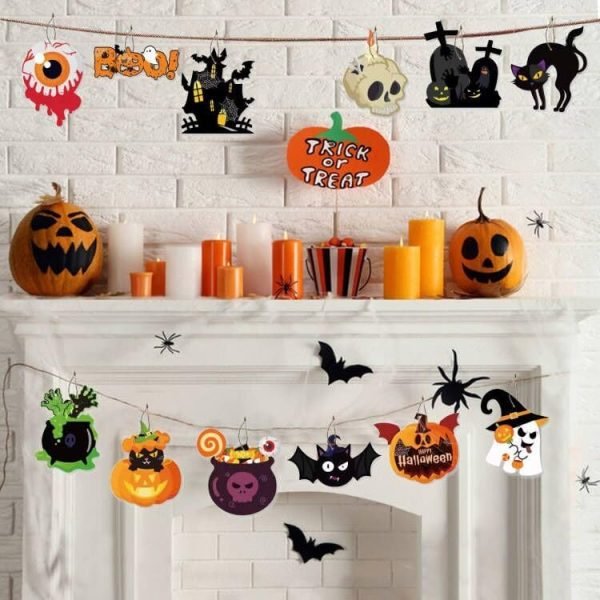 Goodsright Decor Halloween Ornaments for Tree Decorations - Scary Pumpkin Skull Ghost Halloween Hanging Ornaments Paper Card, Halloween Tree Ornaments with Ropes for Trick or Treat Party Decor - Pack of 12