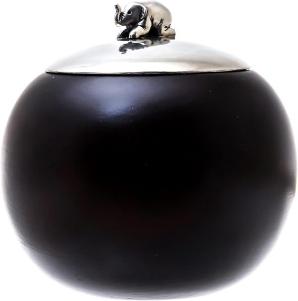 Goodsright Decor Artisan Handmade Wood Pewter Decorative Jar Elephant 4 In. Brown Thailand Accessories Jars Bottles Animal Themed [3.9in H x 3.9in Diam.] ' Elephant Orb' 4 Inch