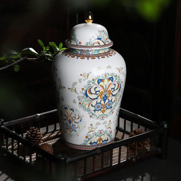 Goodsright Decor 2 Pack Chinese Enamel Porcelain Ginger Jar Vase With Lid and Gift Box,Decorative Ceramic Temple Jar Vase Tea Storage Jar With Lid Decor for Living Room Bedroom Shelf B (B)