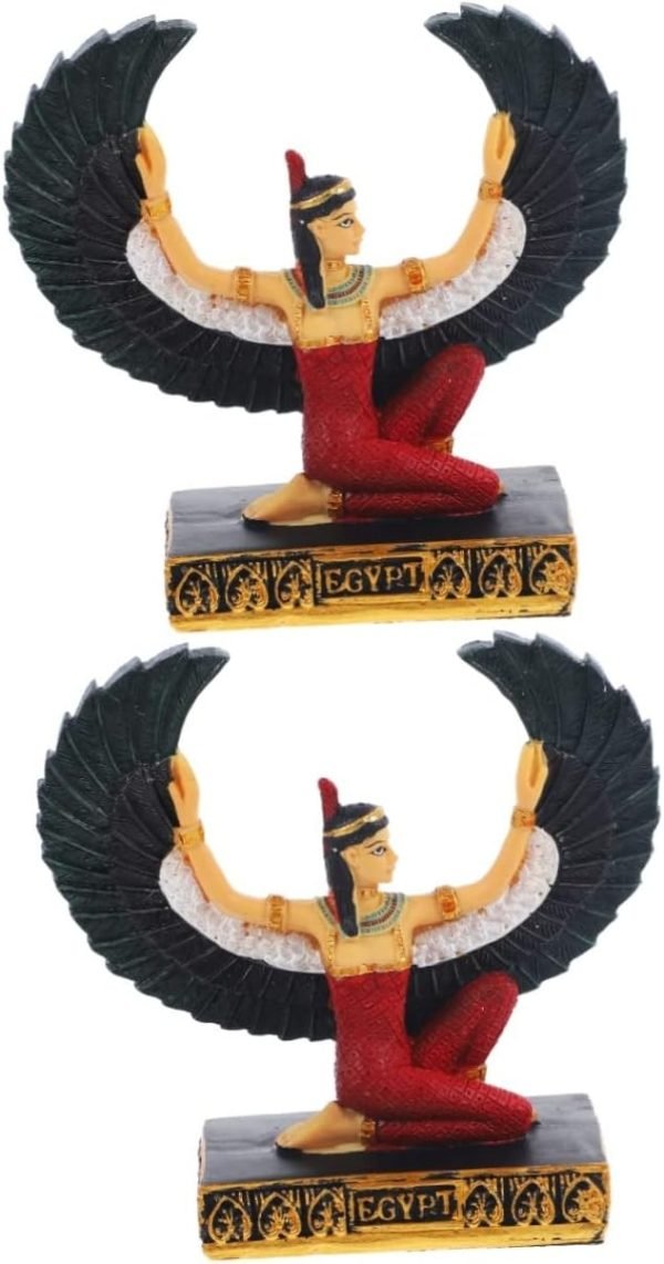 Goodsright Decor 4pcs Egyptian Ornament Desktop Decor Table top Decor Resin Crafts Collectible Egypt Figurine Spreading Wings Statue Winged Statue Egyptian Female Divine Decor Sculpture Figure