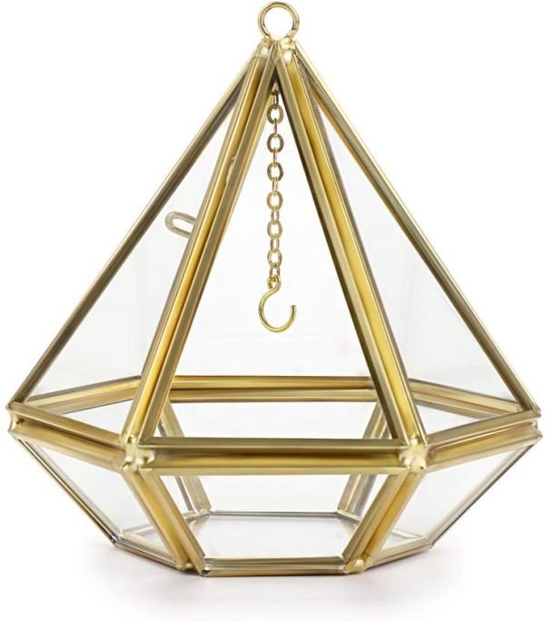 Goodsright Decor Jewelry Ring Display Holder - Glass Ring Holder Geometric Glass Ring Jewelry Box Wedding Ring Bearer Gift Box Hanging Prism Ring Stand Proposal Ring Display Case (Triangular pyramid)